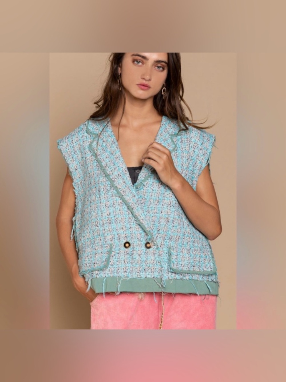 Like new POL Mint and Teal Tweed Vest Size M (oversized will fit up to an XL)